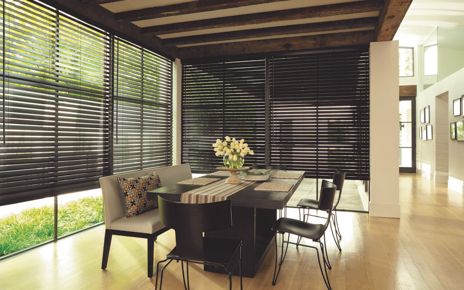 Dark basswood blinds kitchen